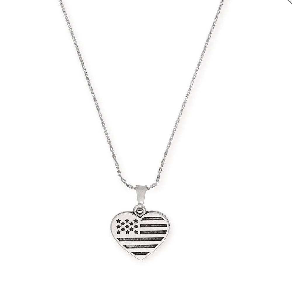 NWT Alex and Ani Heart Flag Adjustable Necklace In Silver ❤️🇺🇸